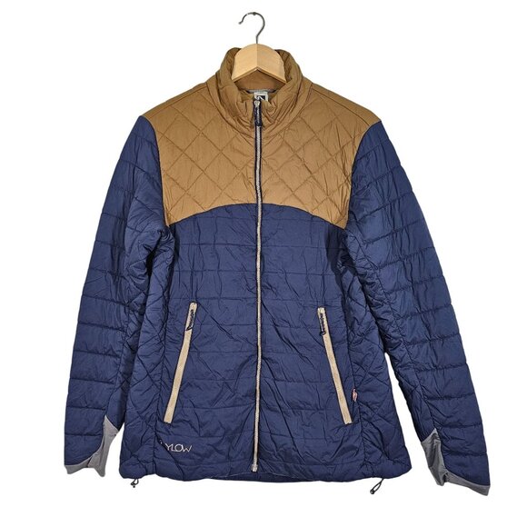 Flylow Quilted Insulated Jacket Men's XL Navy Tan Fill Zip Pockets Colorblock - Picture 1 of 16